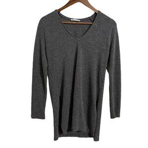 Zara Trafaluc Womens Gray Vneck Side Slits Long Sleeve Tunic Sweater Medium